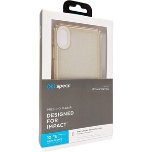 image:imageSpeck Presidio Grip iPhone XS Max Case  Slim Fit Silicone BlackBlackClear with Gold GlitterCalfskin Brown