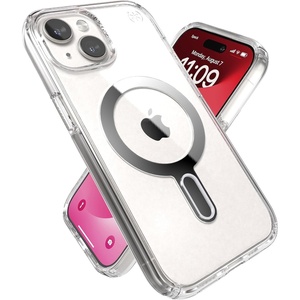 image:imageSpeck Clear iPhone 17e 15 Case  ClickLock NoSlip Interlock Built for MagSafe Drop Protection  for iPhone 15 14 amp 13  AntiYellowing 61 Inch Phone Case  Presidio ClearFrosted BlackClearChrome FinishSerene Silver